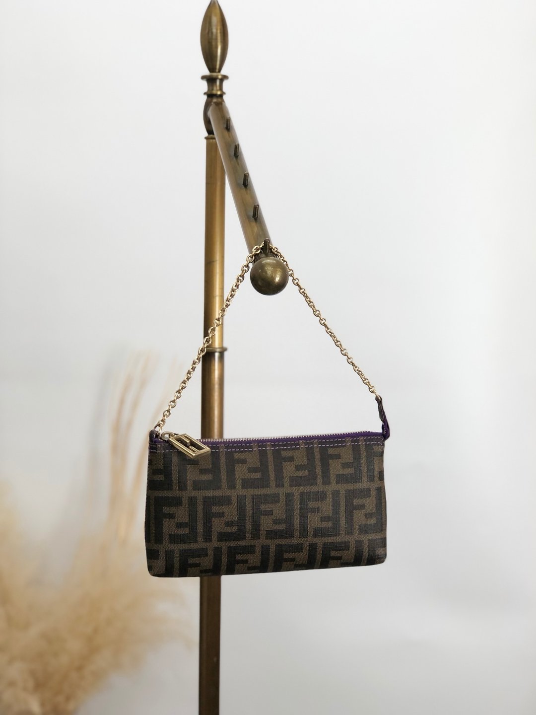 【日本直送，名牌二手包装】FENDI Zucca 单肩包棕PVC 迷你包 配件袋 链条 旧 h6kcnv - 侧背包/斜挎包 - 防水材质 咖啡色