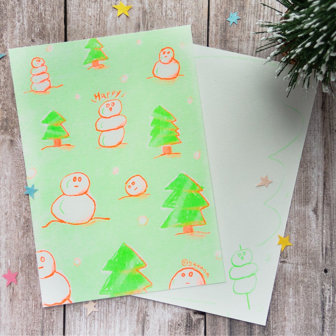 【圣诞明信片】最Happy的雪人 (数位孔版 Risograph) - 卡片/明信片 - 纸 蓝色