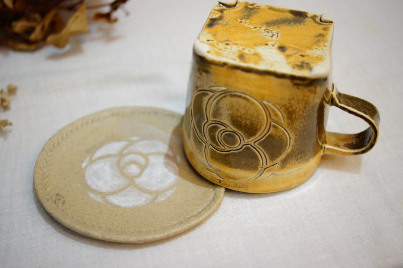 手作陶杯盘组合  花相印  咖啡杯盘组 午茶杯组 - 咖啡杯/马克杯 - 陶 白色