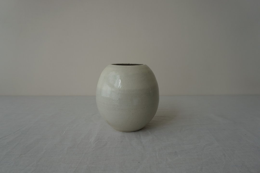 粉引圆谷花器 - 花瓶/陶器 - 陶 白色