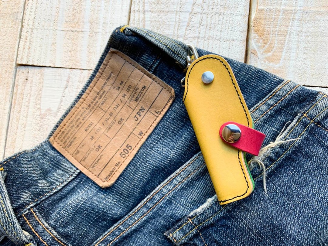 SLIDE Tropical mood raster color slide gun key case Compact storage SGK-YGR-N - 钥匙链/钥匙包 - 真皮 黄色
