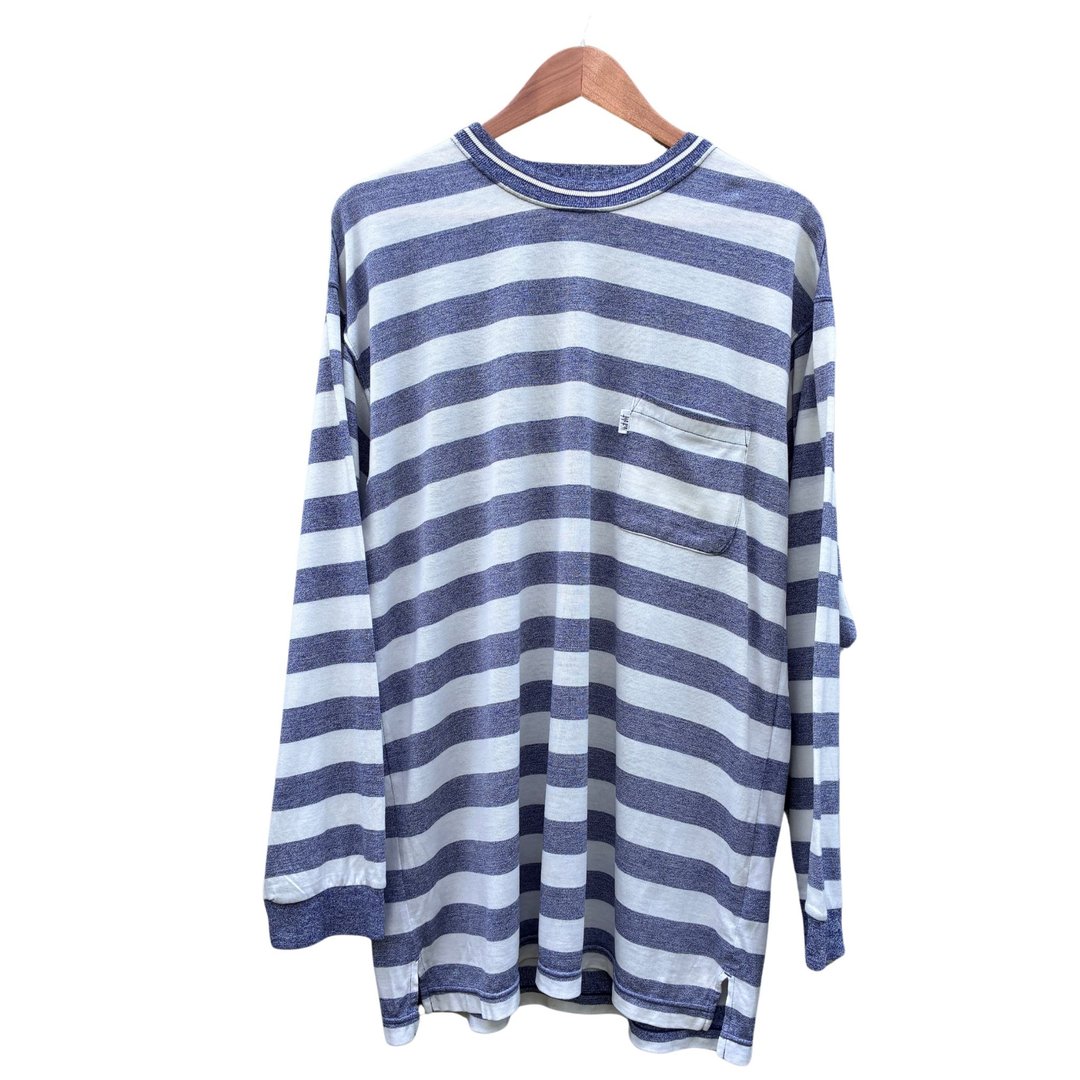 复古 Pierre Balmain Vent Vert 条纹长袖口袋 T 恤 - 男装上衣/T 恤 - 棉．麻 白色