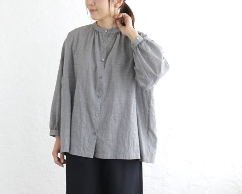 Pinkoi 代购 - 千鸟格棉立领缩褶衬衫（灰）TP33 - 女装上衣 - 棉．麻 