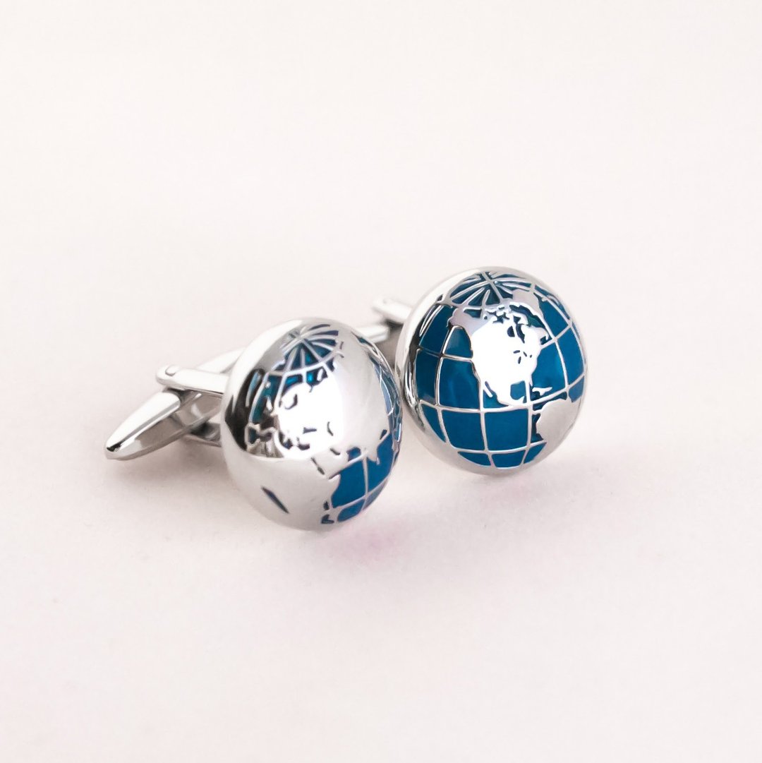 地球半立体袖扣 Earth Cufflink - 袖扣 - 其他金属 