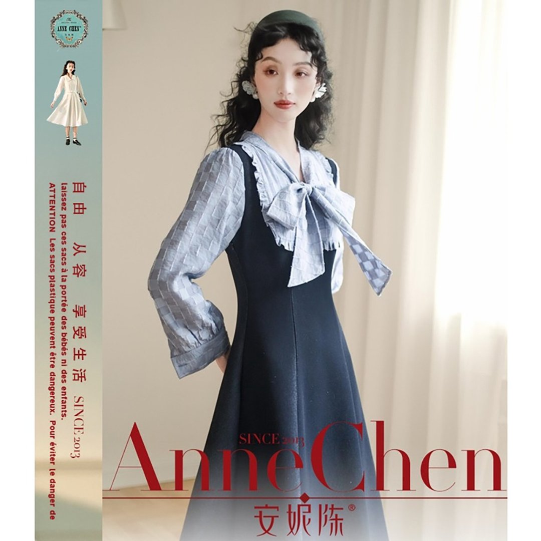 系带拼色连衣裙MYD15047 - 洋装/连衣裙 - 其他材质 蓝色