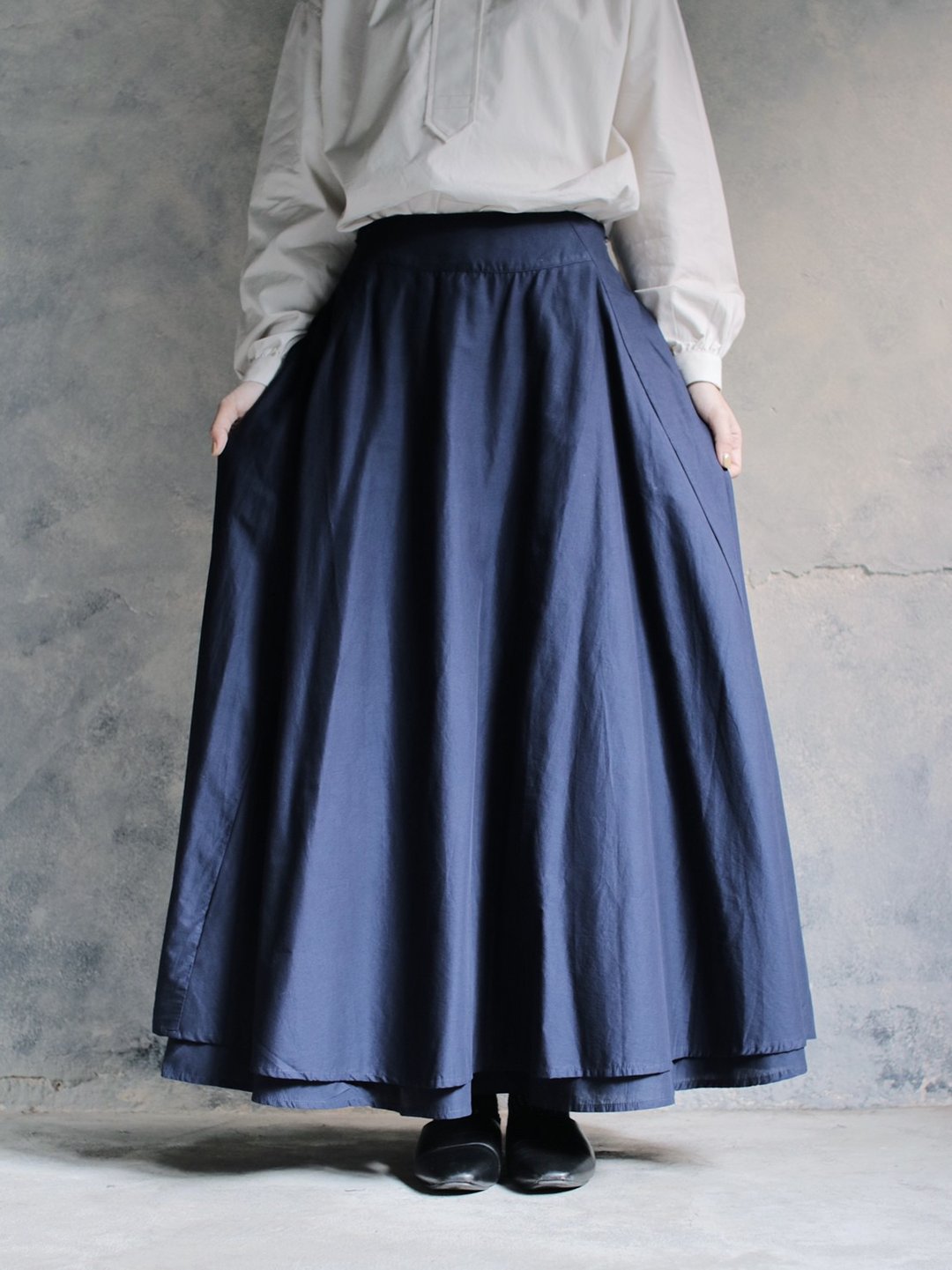 OMAKE.jp 两穿长裙2WaySkirt 丈青 - 裙子 - 棉．麻 蓝色