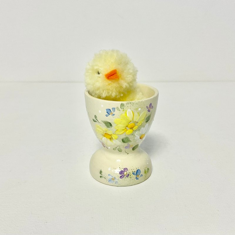 手绘野花木制蛋杯附小鸡摆件 : 复活节雏菊装饰 - 其他 - 木头 黄色