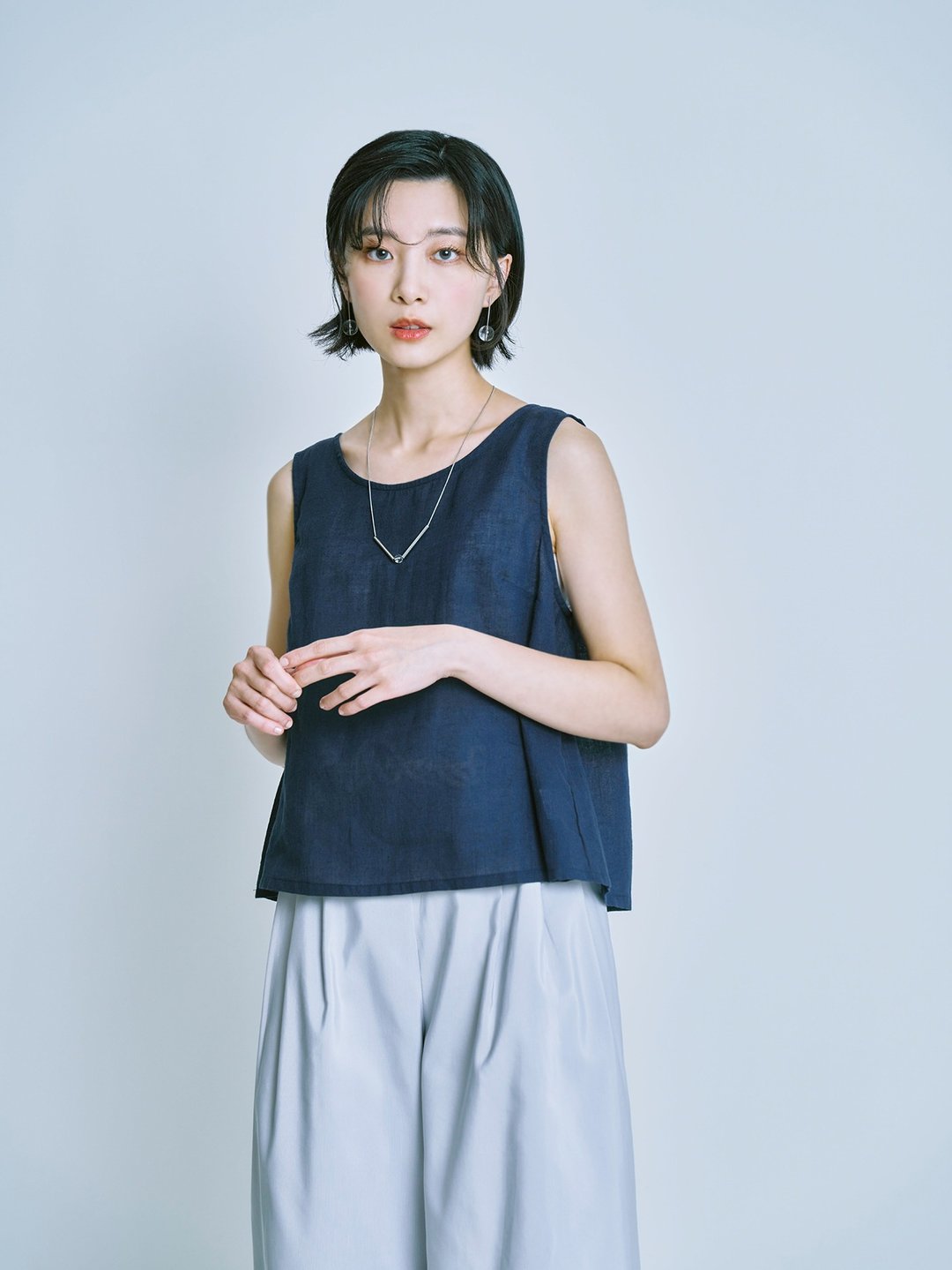 煮物无袖上衣-夜交藤 - 女装背心 - 棉 蓝色