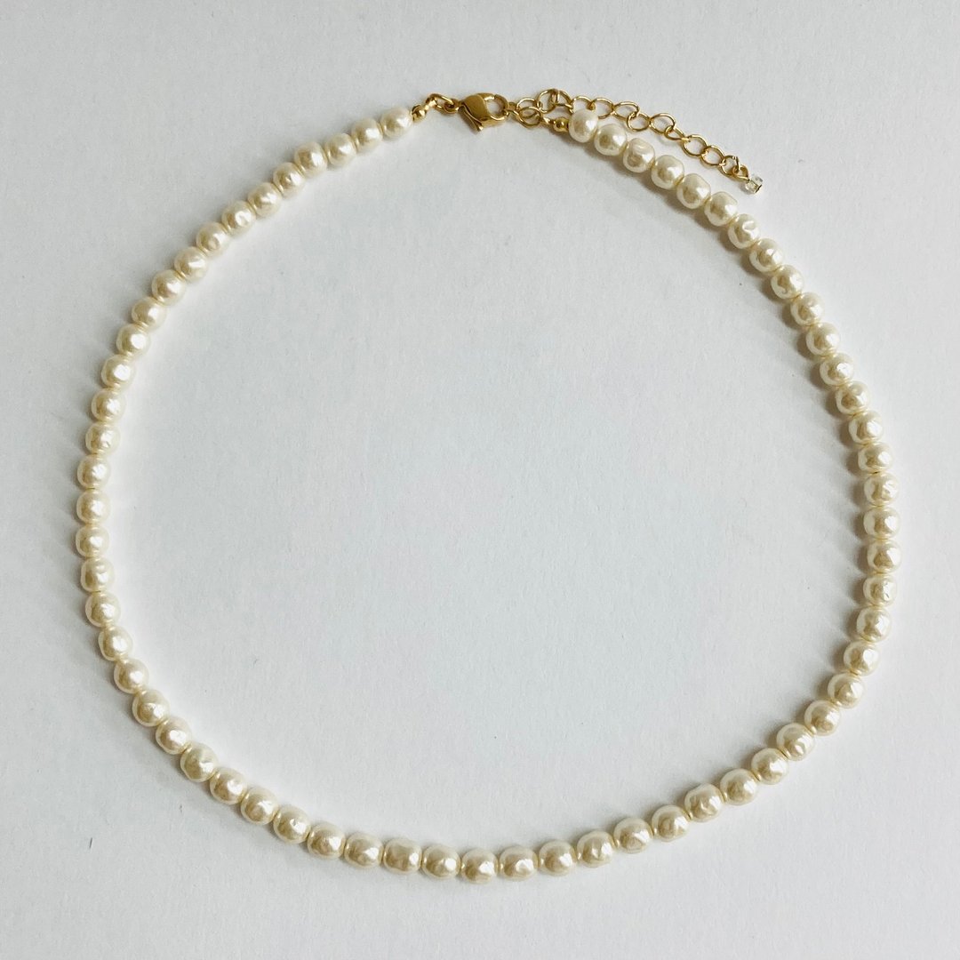 玻璃巴洛克珍珠项链 / 直径约 6mm，全长约 42cm / 奶油色 / G / 日本制造 - 项链 - 玻璃 黄色