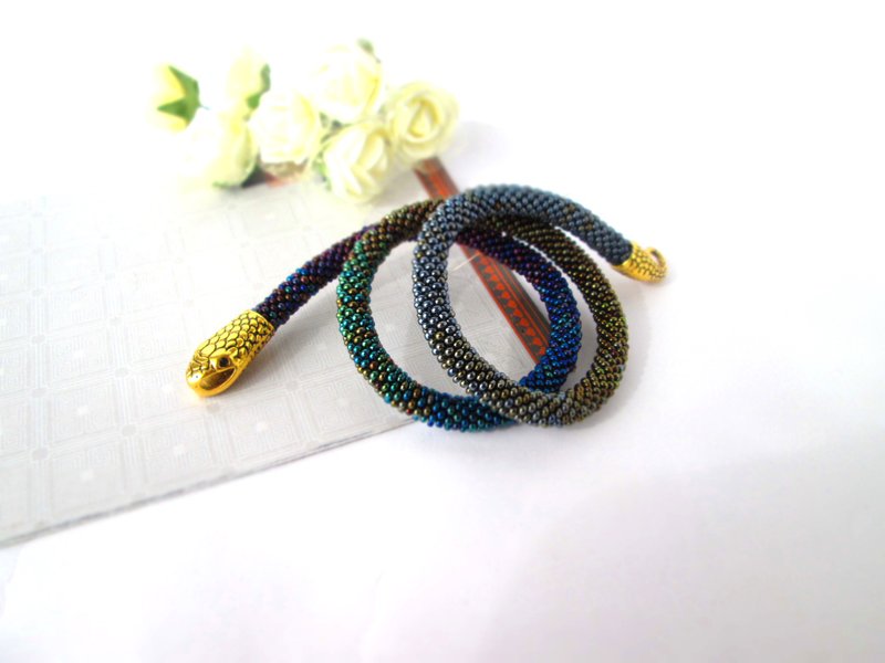 Snake necklace bracelet for women Ouroboros jewelry ombre colours Beaded wiccan - 手链/手环 - 其他材质 多色