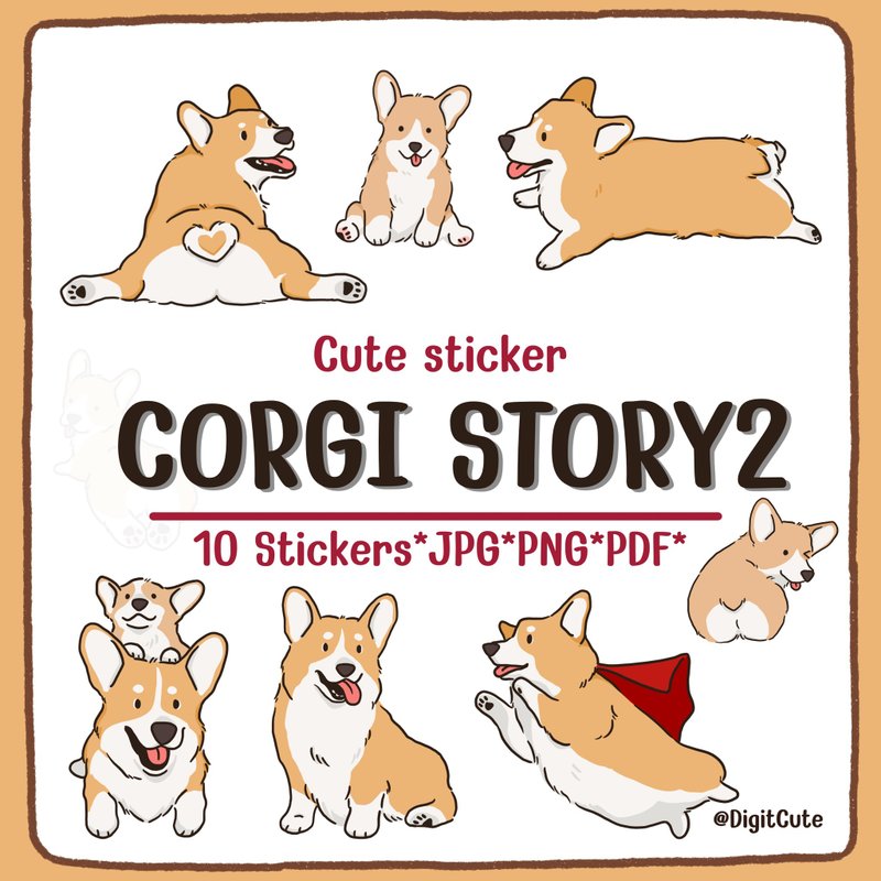 狗狗数位贴纸 | png 剪贴画 | Goodnotes 贴纸 | 柯基犬贴纸 - 电子手绘真人画像/绘画/插画 - 其他材质 