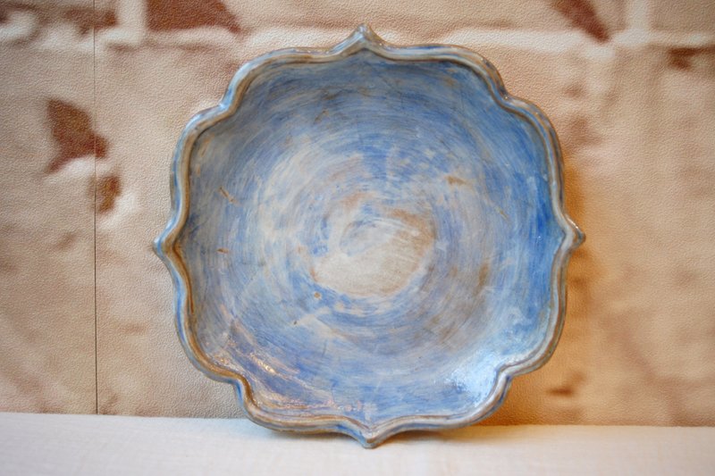 手作粉引 作色花边盘 L19.5cm  餐盘  挂盘 摆饰盘 - 盘子/餐盘/盘架 - 陶 