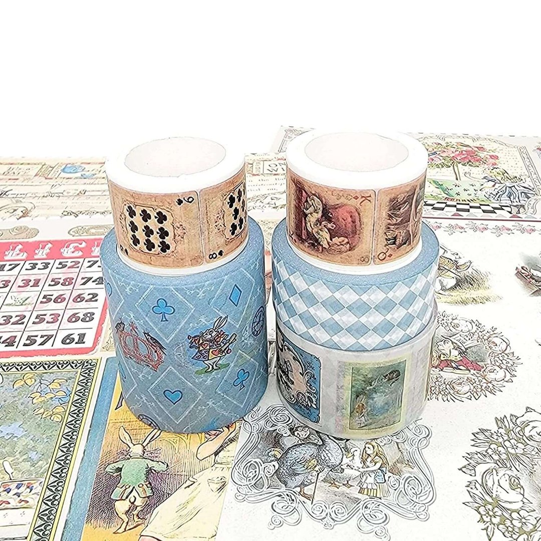 Alice in Wonderland Washi Tape Set, 5 Sticker Tape Rolls - 纸胶带 - 纸 蓝色