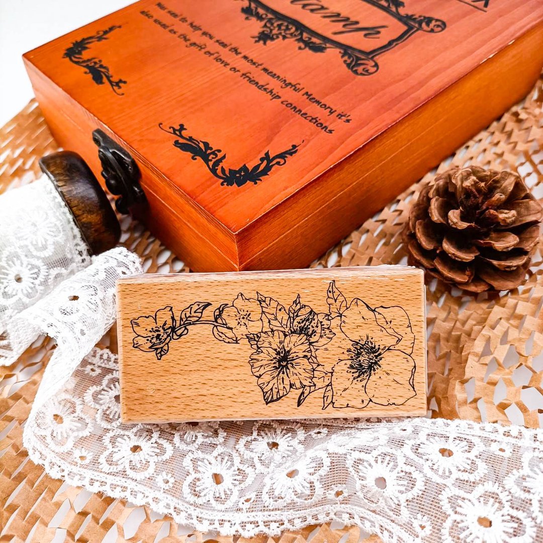 3E110_花系列K/ Flower series.K/櫸木印章 Wood Rubber Stamp - 印章/印台 - 木头 卡其色