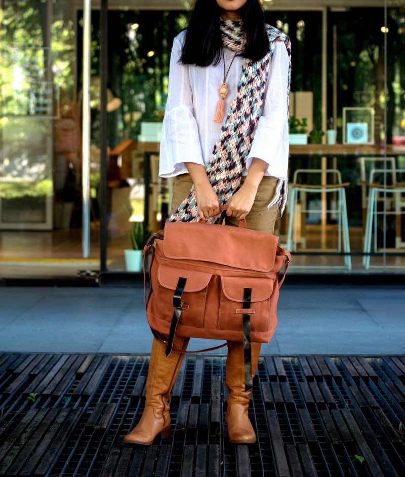 大容量斜背包侧背包  旅行斜挎包  笔电包-麦克兹-暗橙色(no.104) - 侧背包/斜挎包 - 棉．麻 橘色