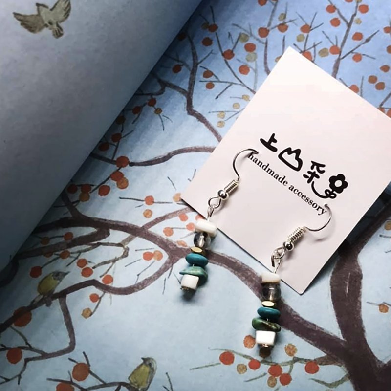 上杉采花/饰品 耳环 天然石 绿色 蓝月光 简约 自然 优雅 改夹式 - 耳环/耳夹 - 宝石 绿色