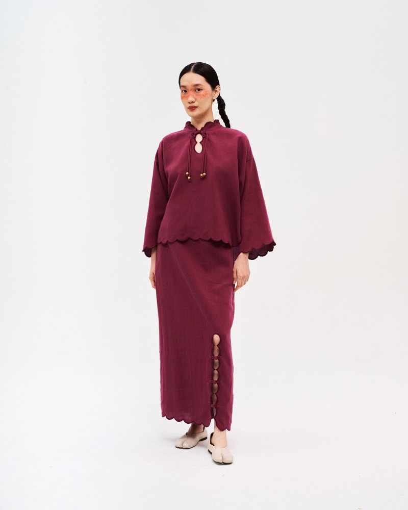 女装：月饼铅笔裙 (红豆) - 裙子 - 亚麻 卡其色