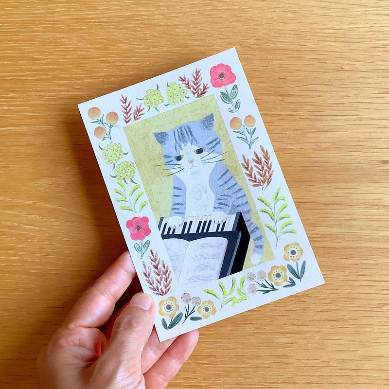 图画书中的明信片猫 #new5 Saba White Piano - 卡片/明信片 - 纸 