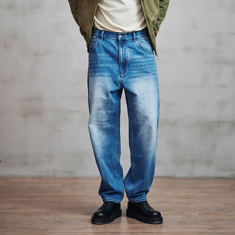 28th March 固制 高腰宽松全长老爹版牛仔裤 - 男士长裤 - 棉．麻 蓝色