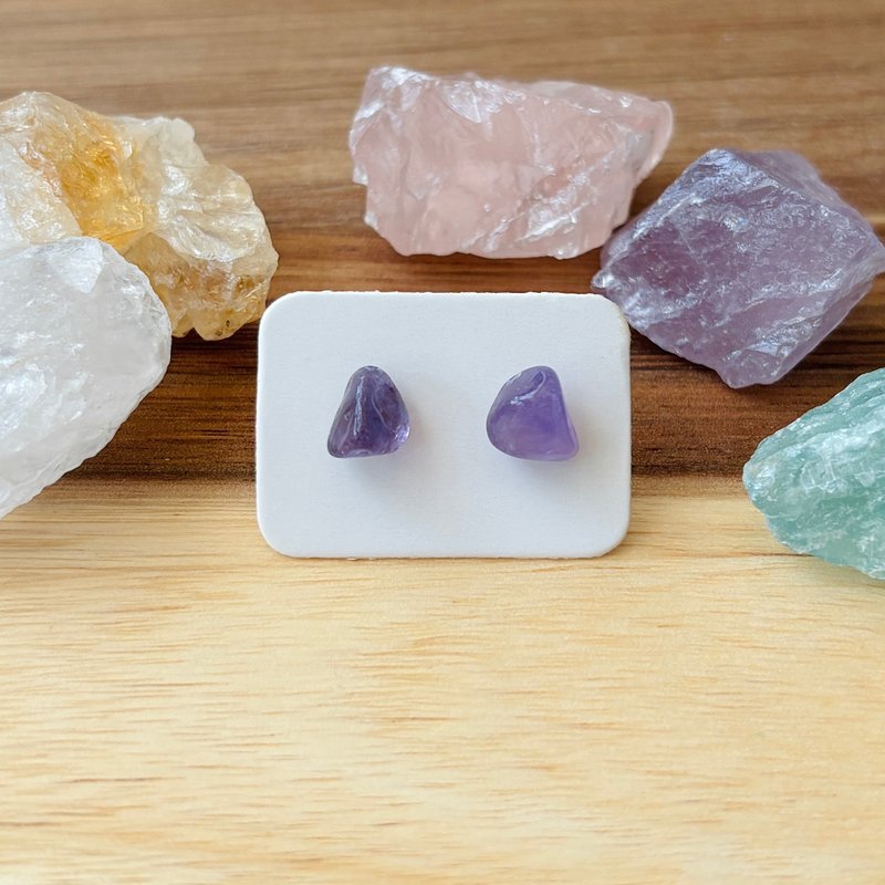 石光-天然矿石耳环-紫水晶02 - 耳环/耳夹 - 半宝石 紫色