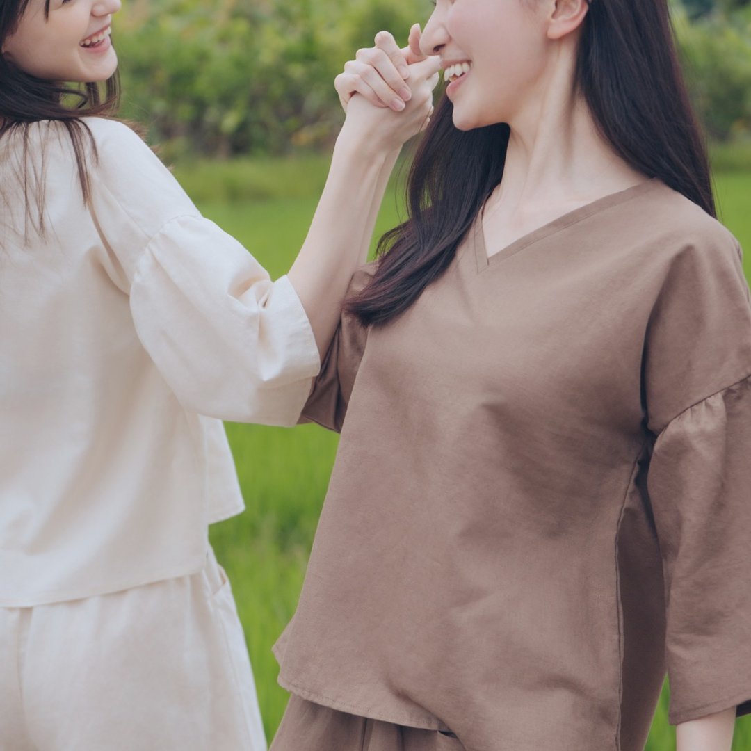 【MACACA】夏之歌:棉麻上衣 - BIE3782 摩卡 - 女装运动衣 - 棉 咖啡色