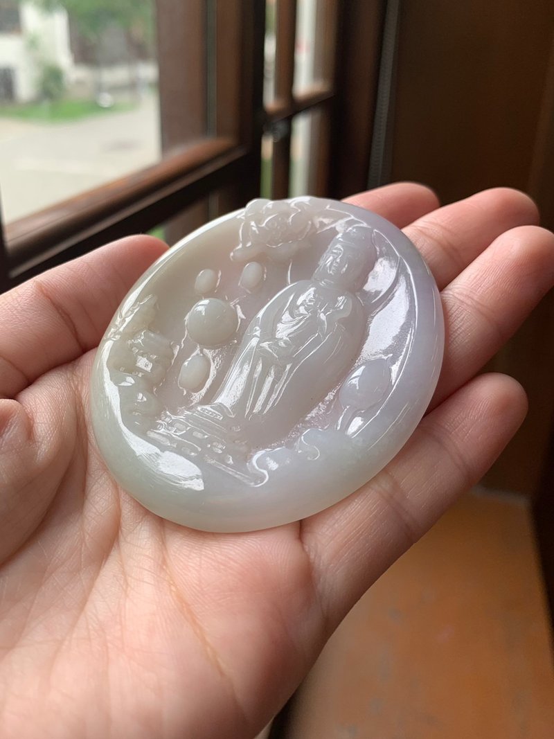 丨大日丨糯化种三彩翡翠如来佛玉坠 缅甸玉A货(福利品) - 项链 - 玉石 紫色