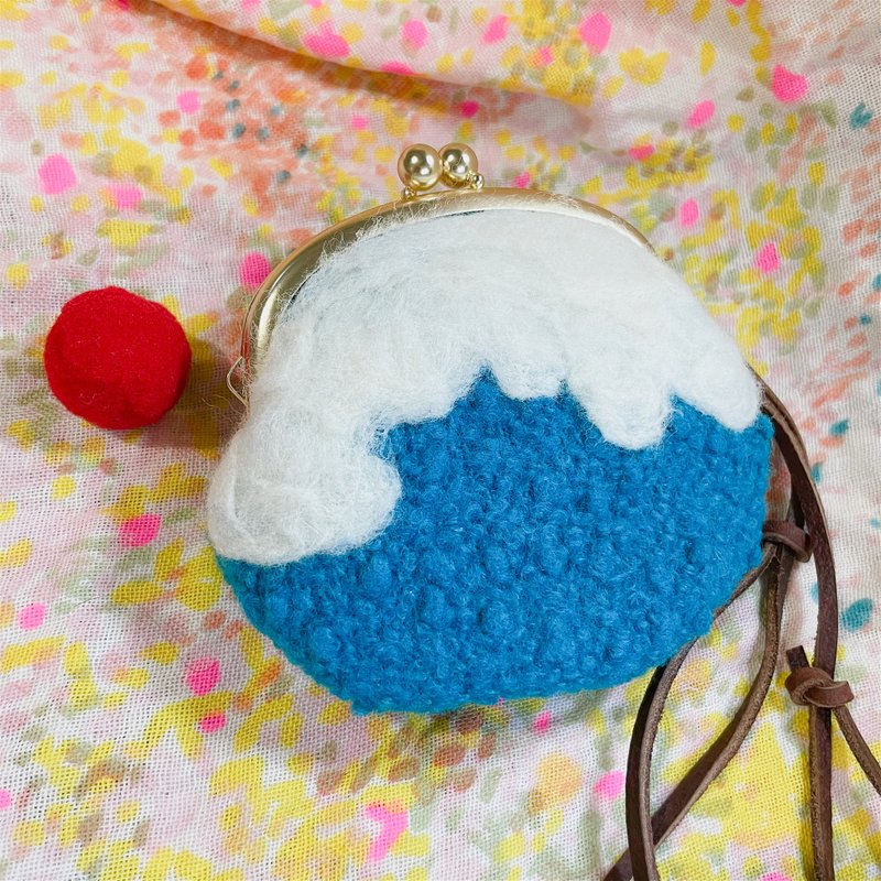 手作富士山圆圆口金包零钱包随身包 - 零钱包 - 羊毛 蓝色