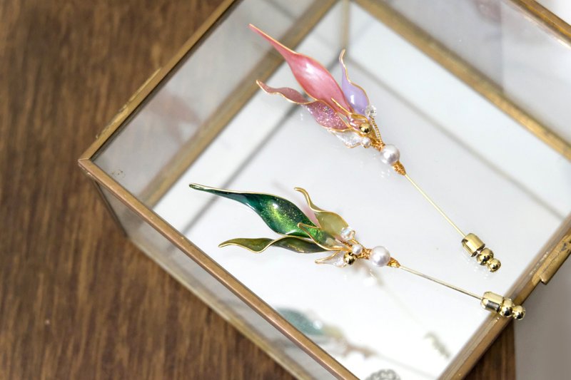 胸针&发夹水晶花_银桦叶(绿/粉)_光点饰品 - 发饰 - 树脂 绿色