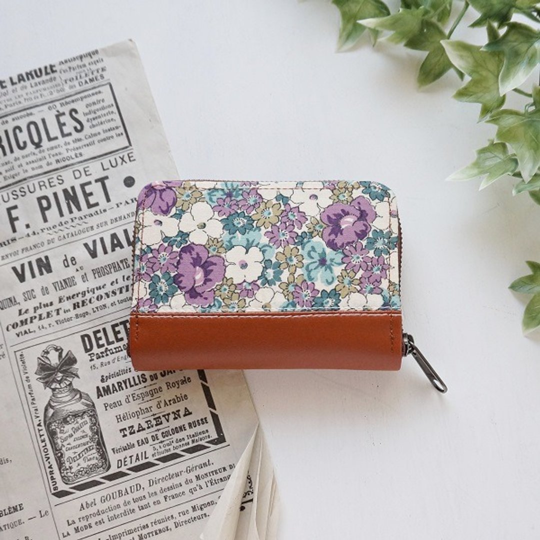 Blue-purple flower pattern ◆ Small round zipper purse - 零钱包 - 棉 紫色