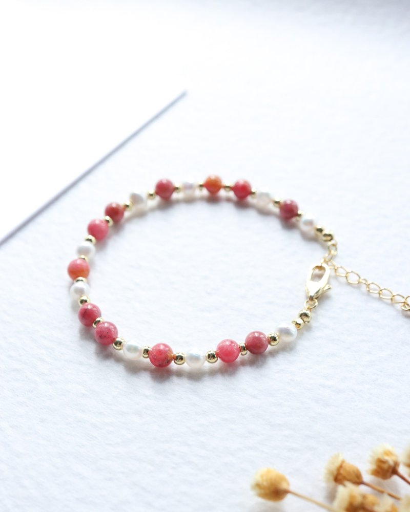 蔷薇辉石珍珠手链 18KGF 温暖玫瑰色 - 手链/手环 - 珍珠 