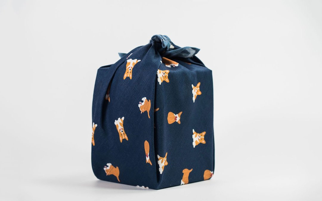 Corgi Linen Wraps, Furoshiki, Scarf, Shawl, Headscarf, Headband, - 丝巾 - 亚麻 蓝色
