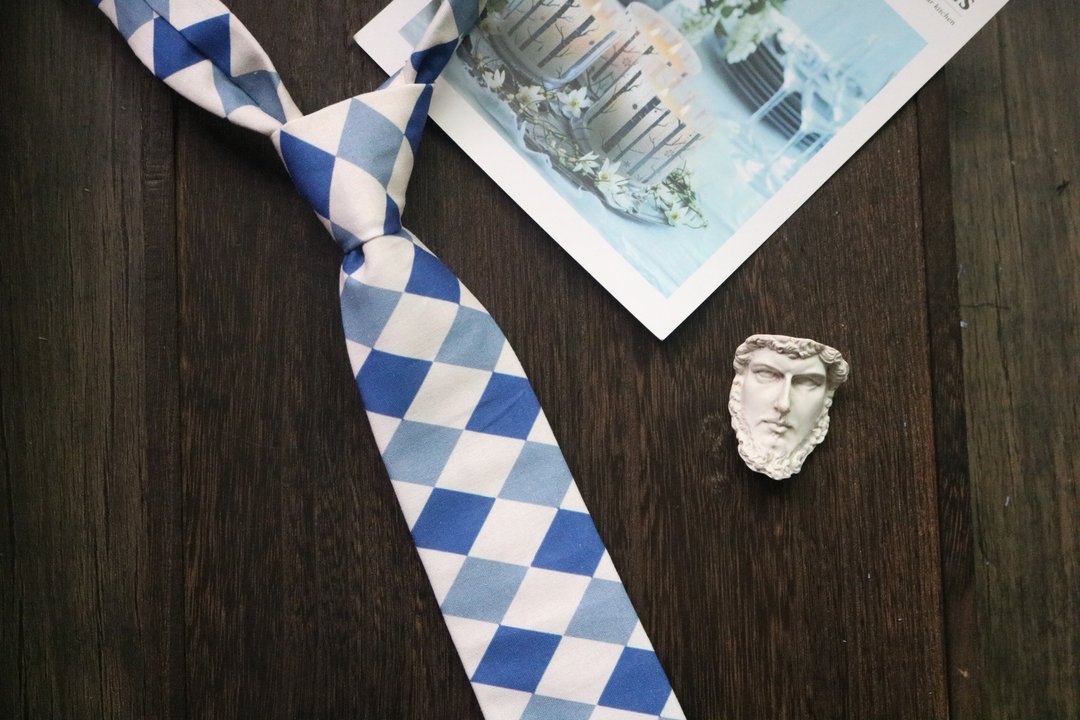 藍色菱形格休閒領帶/窄版設計禮盒裝necktie - 领带/领带夹 - 棉 蓝色