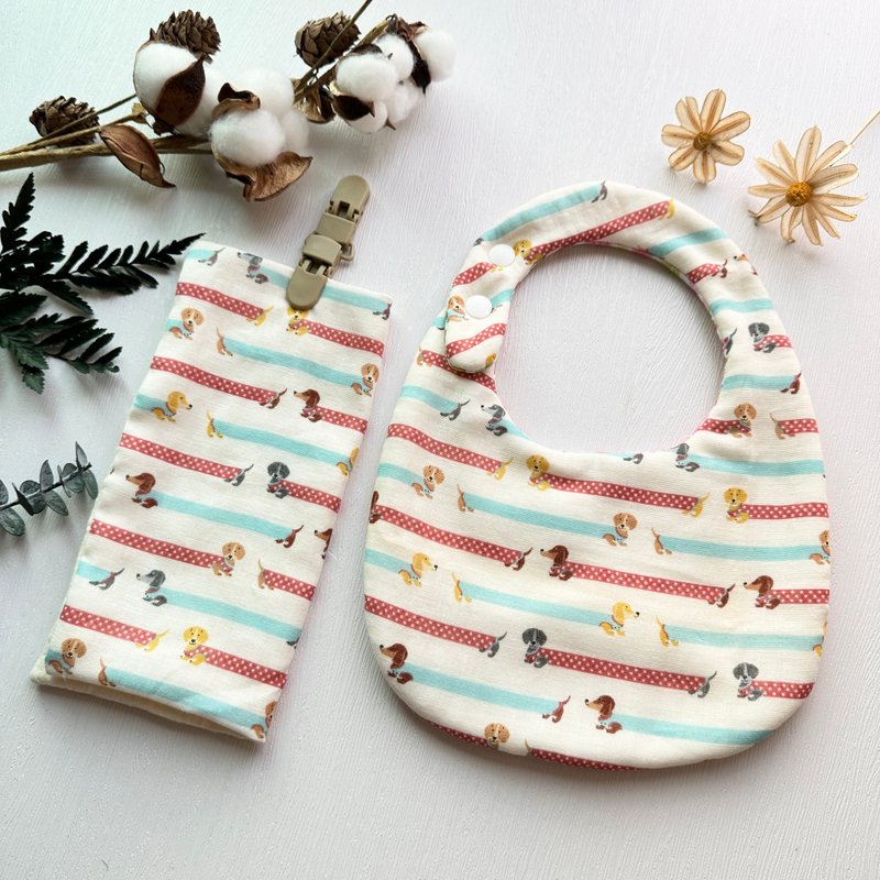 日本双层纱布/质感手作围兜兜/口水巾/手帕夹/腊肠狗狗 - 围嘴/口水巾 - 其他材质 多色