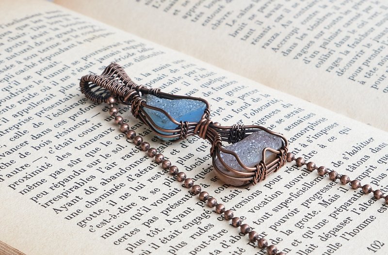 Agate Wire Wrap Pendant Wire Wrap Necklace Druzy Blue Agate Copper Necklace - 项链 - 宝石 多色