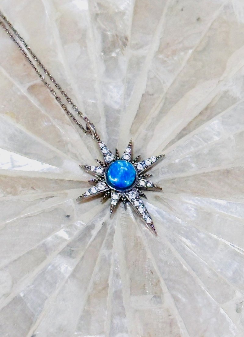 日月星辰系列——夜空中的北极星・蓝色蛋白石纯银项链 - 项链 - 纯银 蓝色