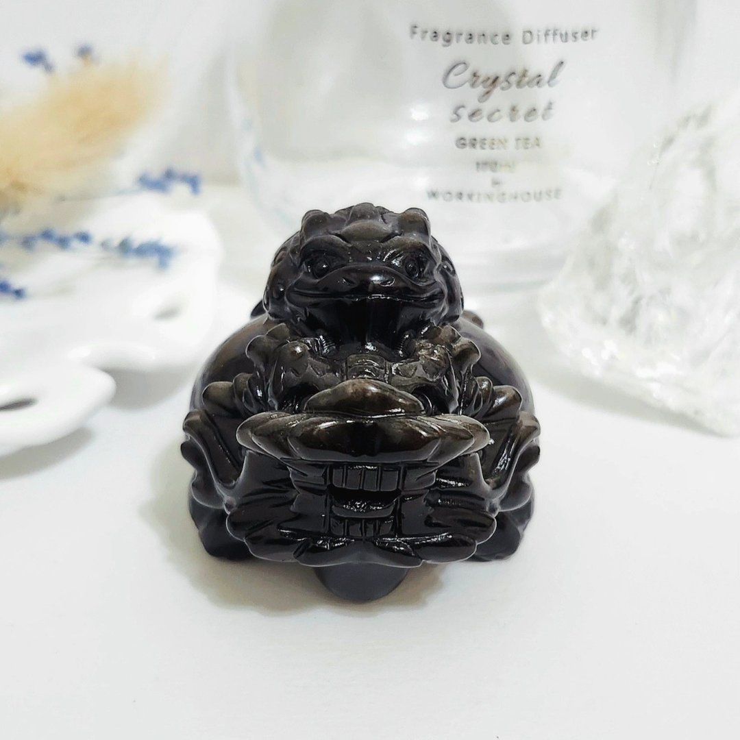 背银蟾银曜石龙龟/招财/避邪防小人之水晶 - 摆饰 - 水晶 黑色