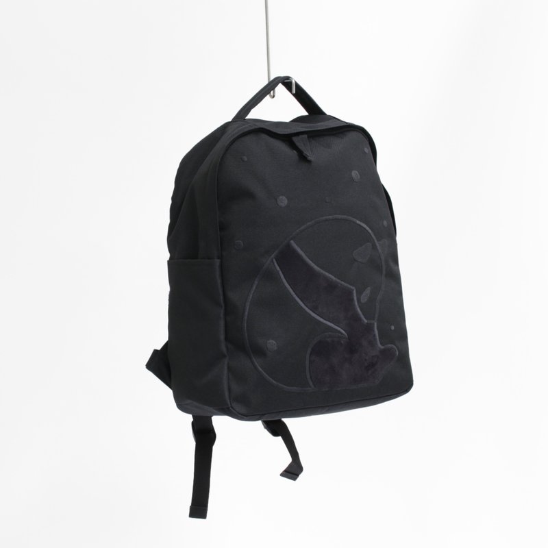 Downward panda embroidery, rucksack - 后背包/双肩包 - 尼龙 黑色