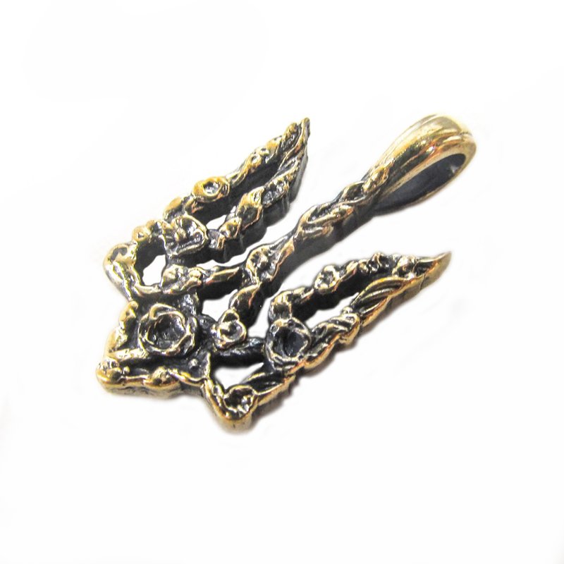 Handmade Ukraine brass trident necklace pendant,ukraine logo,ukrainian emblem - 吊饰 - 铜/黄铜 金色