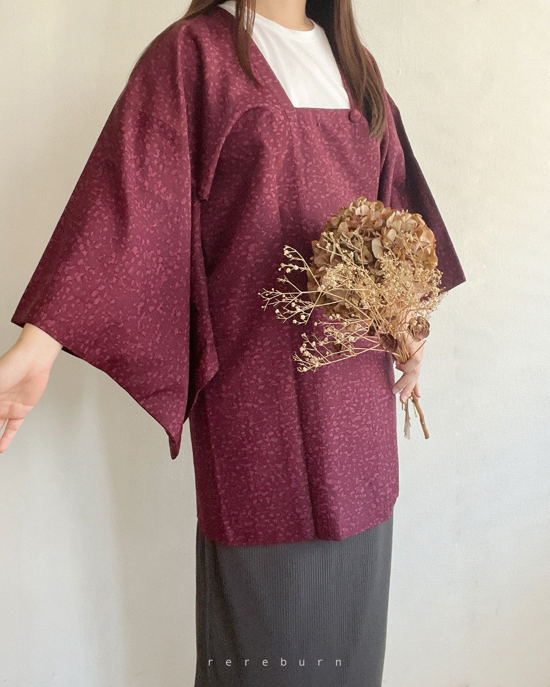 日本制和风印花薄款紫色古着道行羽织和服外套 - 女装休闲/机能外套 - 聚酯纤维 紫色