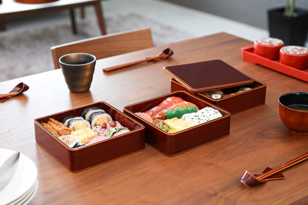 飞騨春庆 元田漆器 圆角三层套盒 - 便当盒/饭盒 - 木头 咖啡色
