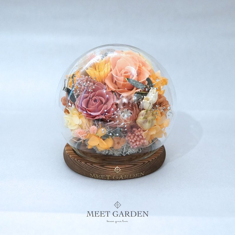 大地橙色玫瑰保鲜花LED玻璃球 - 摆饰 - 玻璃 橘色