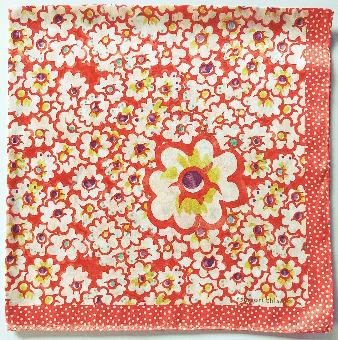 Tsumori Chisato 复古手帕 日本设计师 23 x 23 英寸 礼物 - 手帕/方巾 - 棉 红色
