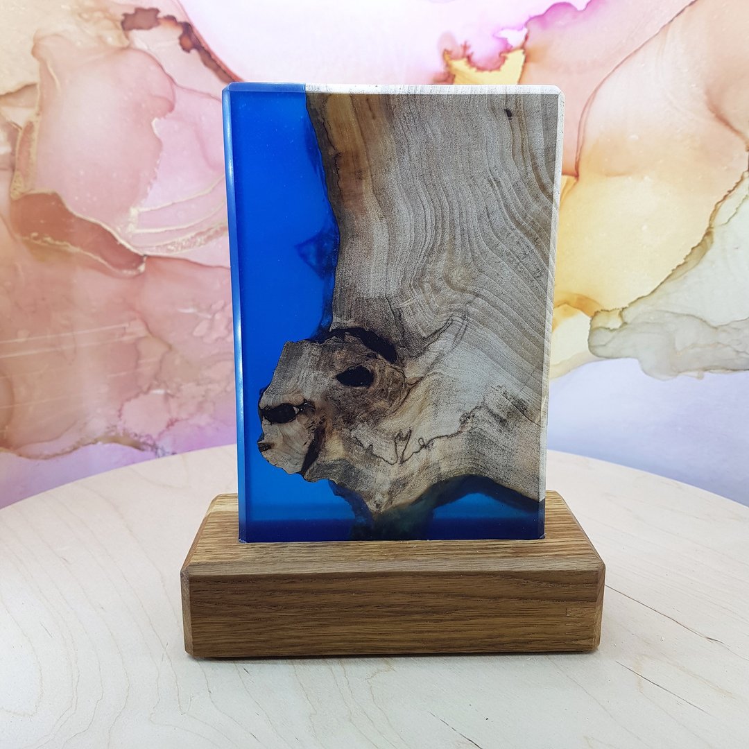 Epoxy night light, unique gift home decor wood and resin LED lamp - 灯具/灯饰 - 木头 