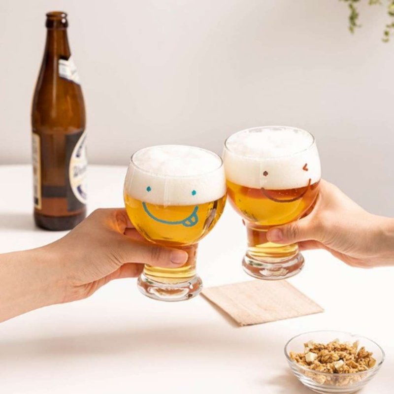 韩国SSUEIM 微笑款玻璃啤酒杯6件组450ml - 酒杯/酒器 - 玻璃 白色