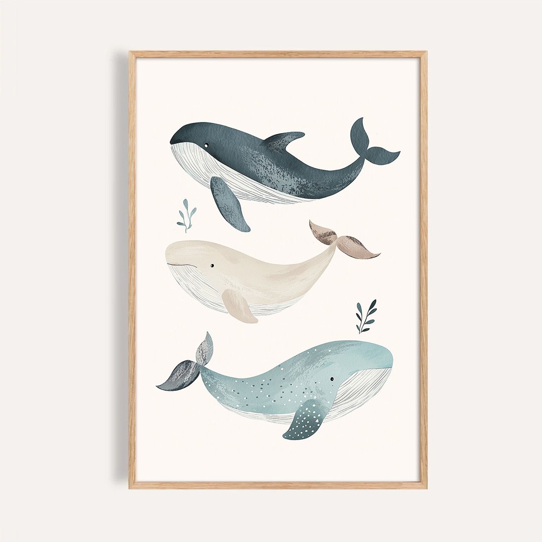 三只鲸鱼的海之歌 Whales Ocean Song / 童话系列插画挂画 - 海报/装饰画/版画 - 纸 