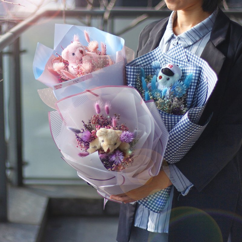 毕业花束/毕业小熊娃娃 花束/永生花花束/干燥花花束 - 干燥花/捧花 - 植物．花 多色
