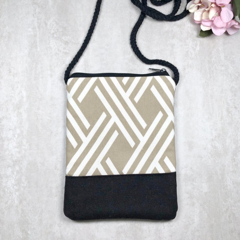 电话包/肩背包/钭背包/手机袋 / 手机包 ~ 几何图案 (D-36) - 侧背包/斜挎包 - 棉．麻 卡其色