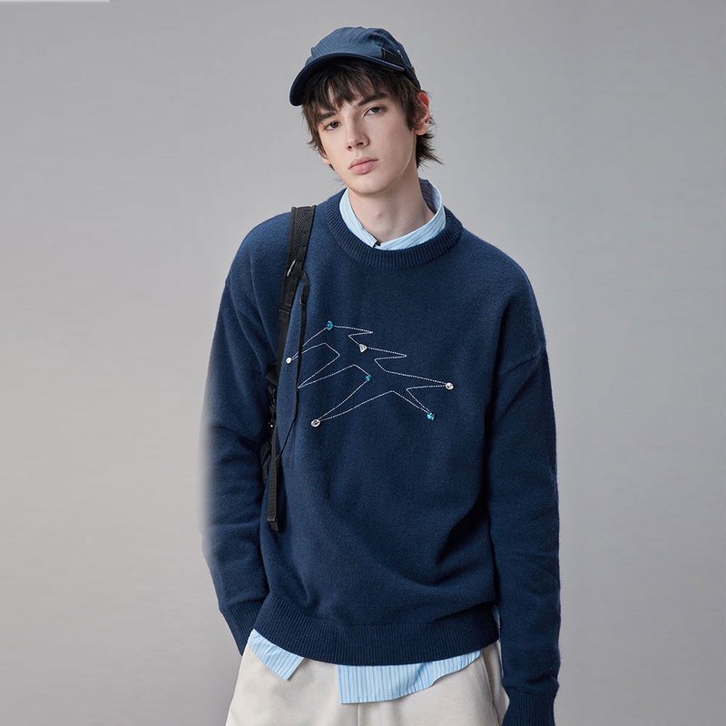冬季羊剪绒毛衣 男士手缝钻石保暖针织衫 - 男装针织衫/毛衣 - 羊毛 