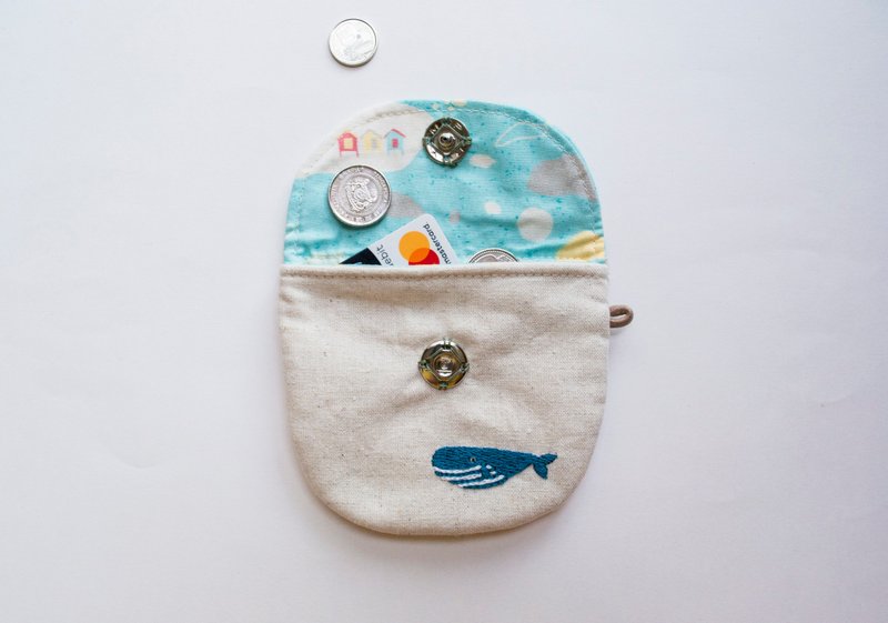 鯨魚 Whale Embroidered Linen Wee Pouch - 零钱包 - 棉．麻 多色