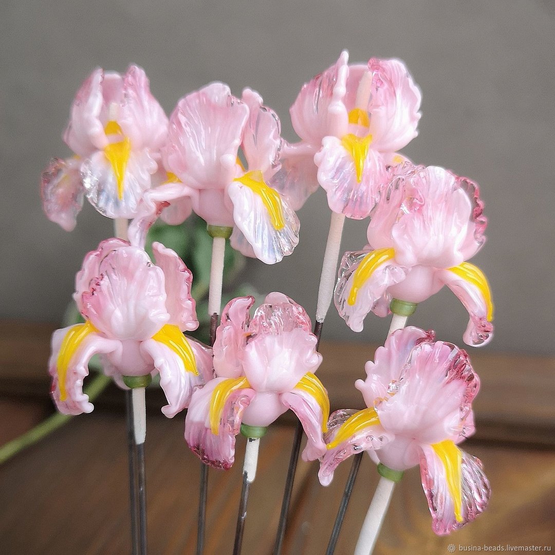 Pink Iris Flower Bead, 1 pcs Lampwork Glass 3D Flower Iris Beads, 23x25 mm - 陶艺 - 玻璃 粉红色